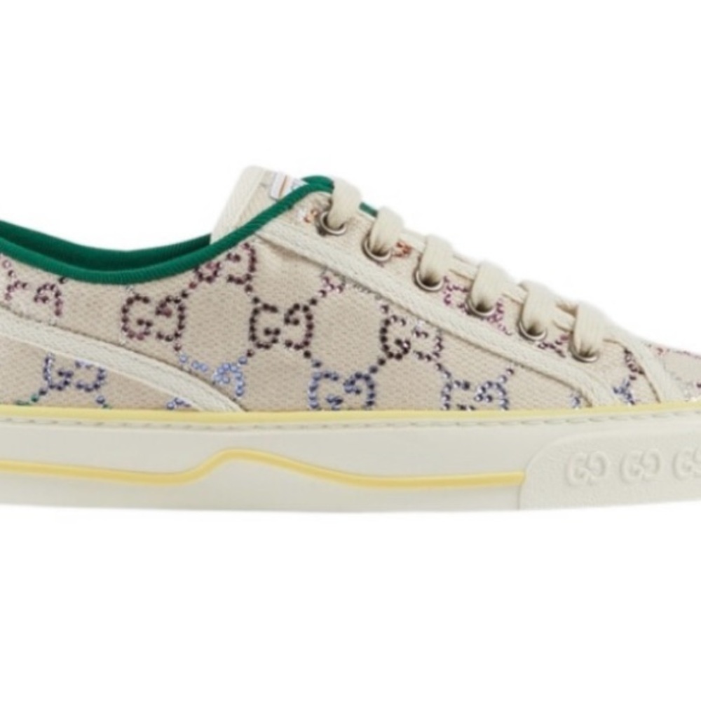 Gucci Women's -1977 Tennis Sneaker with garden color crystals.